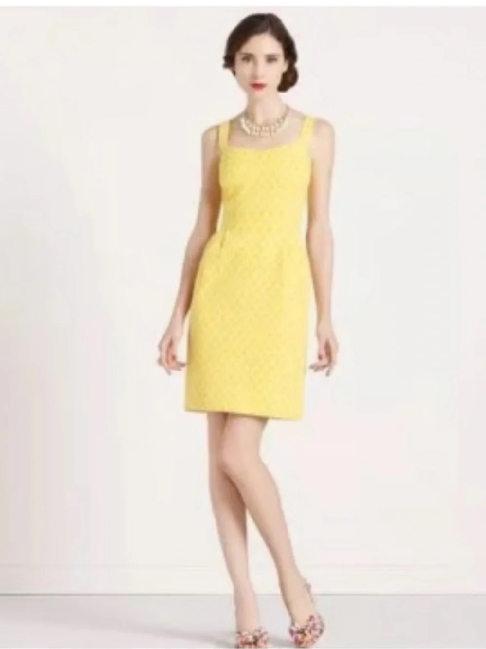 Kate Spade New York Hilary Quatrefoil Dress Yellow White Size 8 MSRP $395